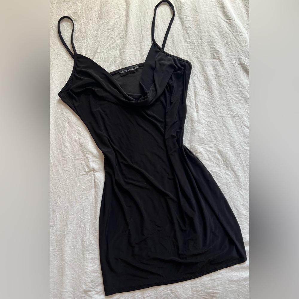 PLT Black Slinky Cowl Neck Mini Dress - Picture 3 of 5